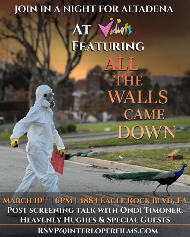Los Angelenos! You’re invited to a night for Altadena featuring ALL THE WALLS CAME DOWN and a post screening discussion with @onditimoner, @heavenlyhughes of @mytriberise , @msjoychen of @eatonfiresurvivorsnetwork and other special guests - hosted by the legendary @vidiots cinema house on March 10th @ 6pm! 

This is a free event! To register please email rsvp@interloperfilms or visit the link in our bio.

Hope to see you all at the movies!
#altadenanotforsale
